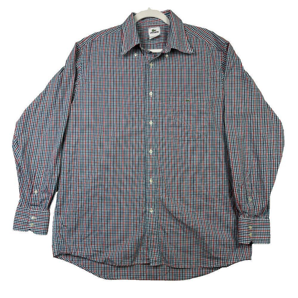 Lacoste Men's Long Sleeve Button Up Plaid Career Dress Work Shirt Size‎ 44